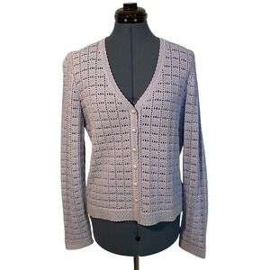 ST JOHN COLLECTION Purple Crochet Knit Button Up Cardigan Granny Coquette 8